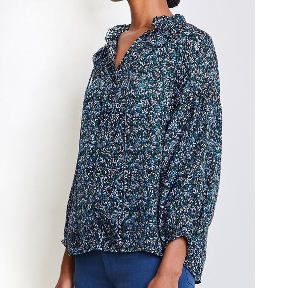 Apiece Apart Betina Blouse Tiny Petals Print Marine Blue Green Size 4 - Picture 1 of 12